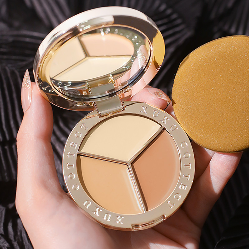 XUXU Tricolor คอนซีลเลอร์คอนซีลเลอร์ปกปิด Dark Circles Spots Tattoo คอนซีลเลอร์ Foundation ไม่ง่ายที