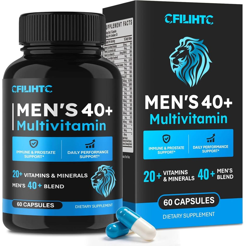 CFILIHTC Mens Vitamin 40+, Mens Complex Vitamin ประกอบด้วย Saw Palm Israel เสริมพลังงานและต่อมลูกหมา