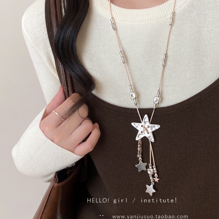 เกาหลี Niche Design Star พู่ลูกปัดสร้อยคอผู้หญิง High-End หรูหรา Niche ยาวเสื้อกันหนาวอุปกรณ์เสริม F