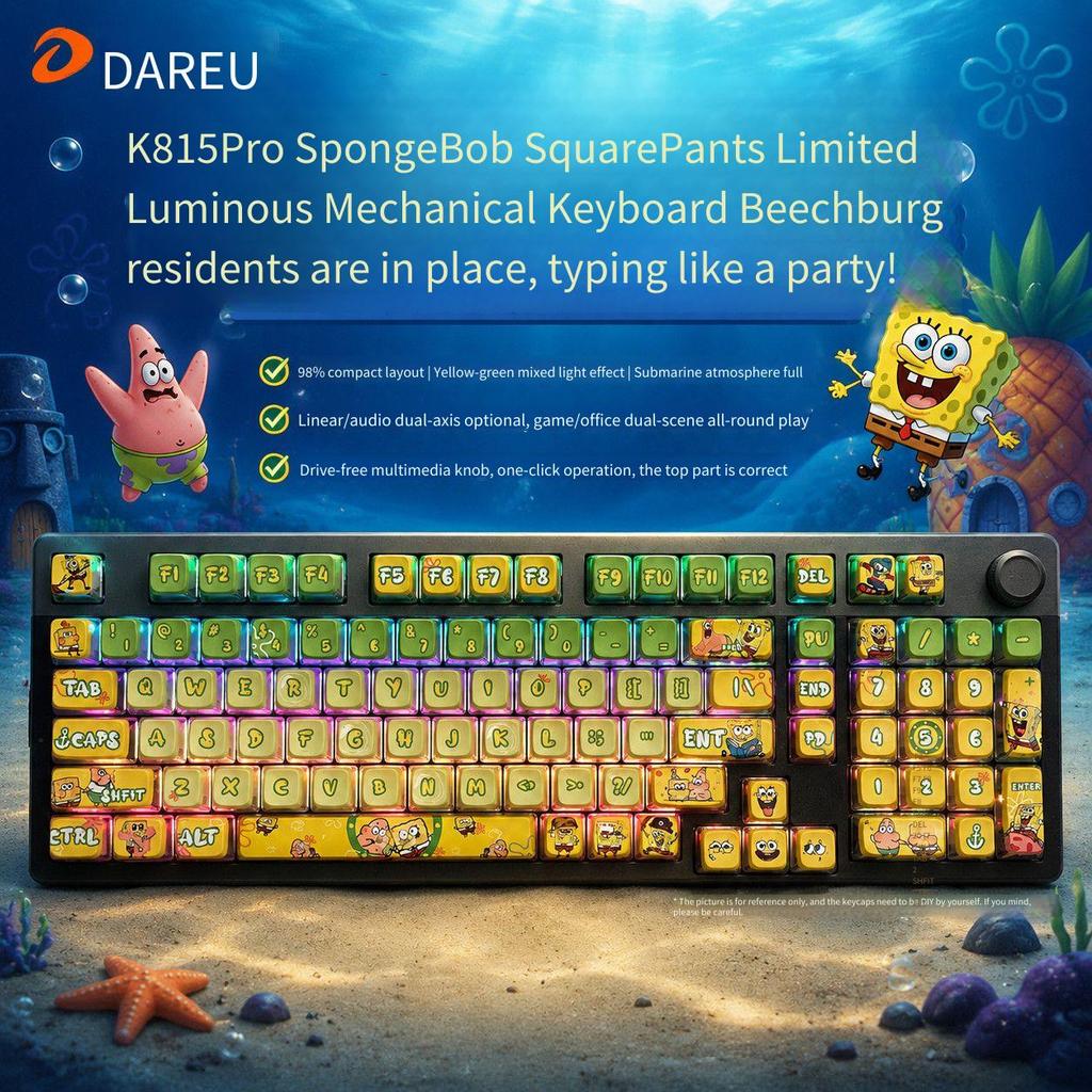 Dareu EK815pro SpongeBob คีย์บอร์ดแบบกลไกแบบผสมพร้อมคีย์บอร์ดสํานักงานและเกมแบบมีสาย 98%
