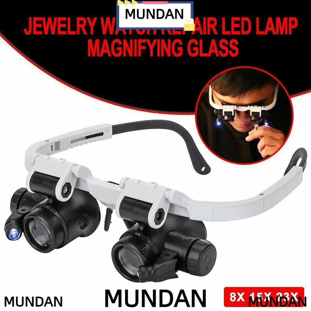 MUNDAN ซ่อมนาฬิกาแถบคาดศีรษะเครื่องมือออปติคอล Head-Mounted Loupe อะคริลิคเลนส์ Jeweler กล้องจุลทรรศน์