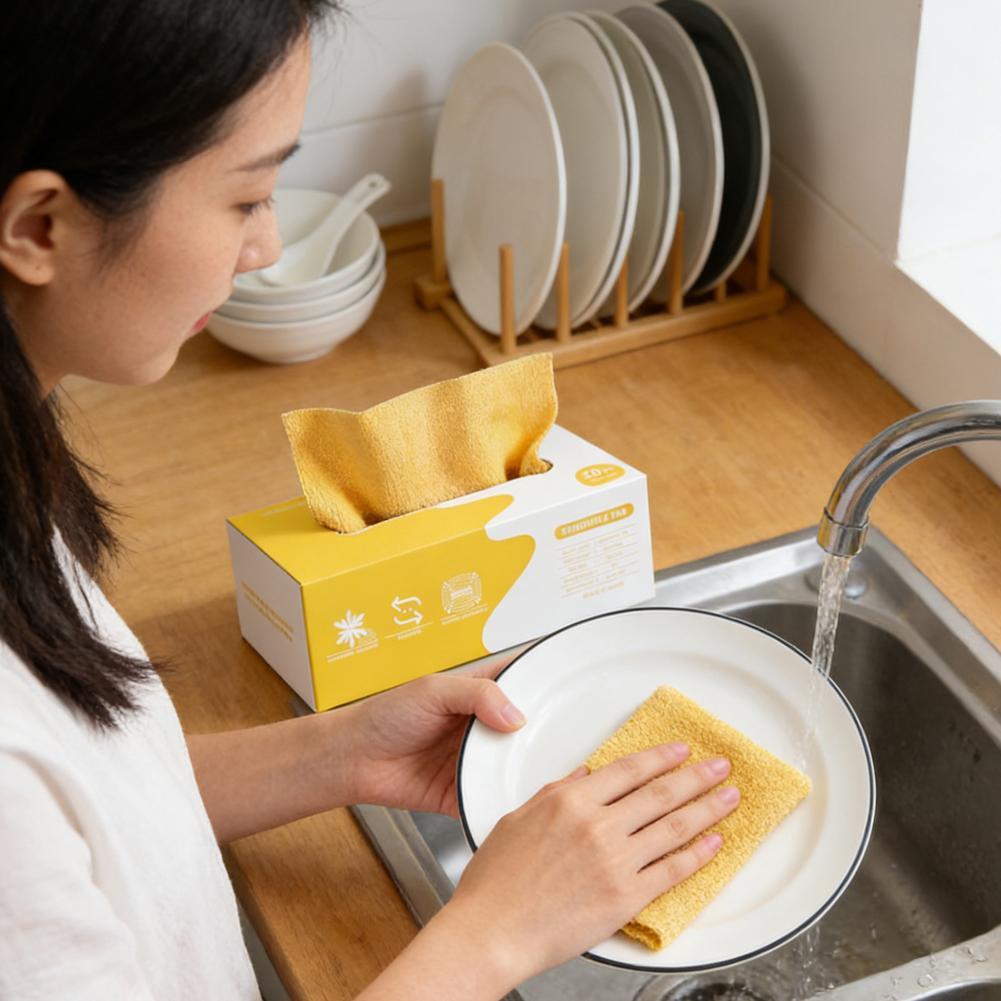 Lint Free Oil Removing ผ้าเช็ดทําความสะอาดห้องครัวแบบใช้แล้วทิ้งดึงผ้าไมโครไฟเบอร์สําหรับจาน W4I4