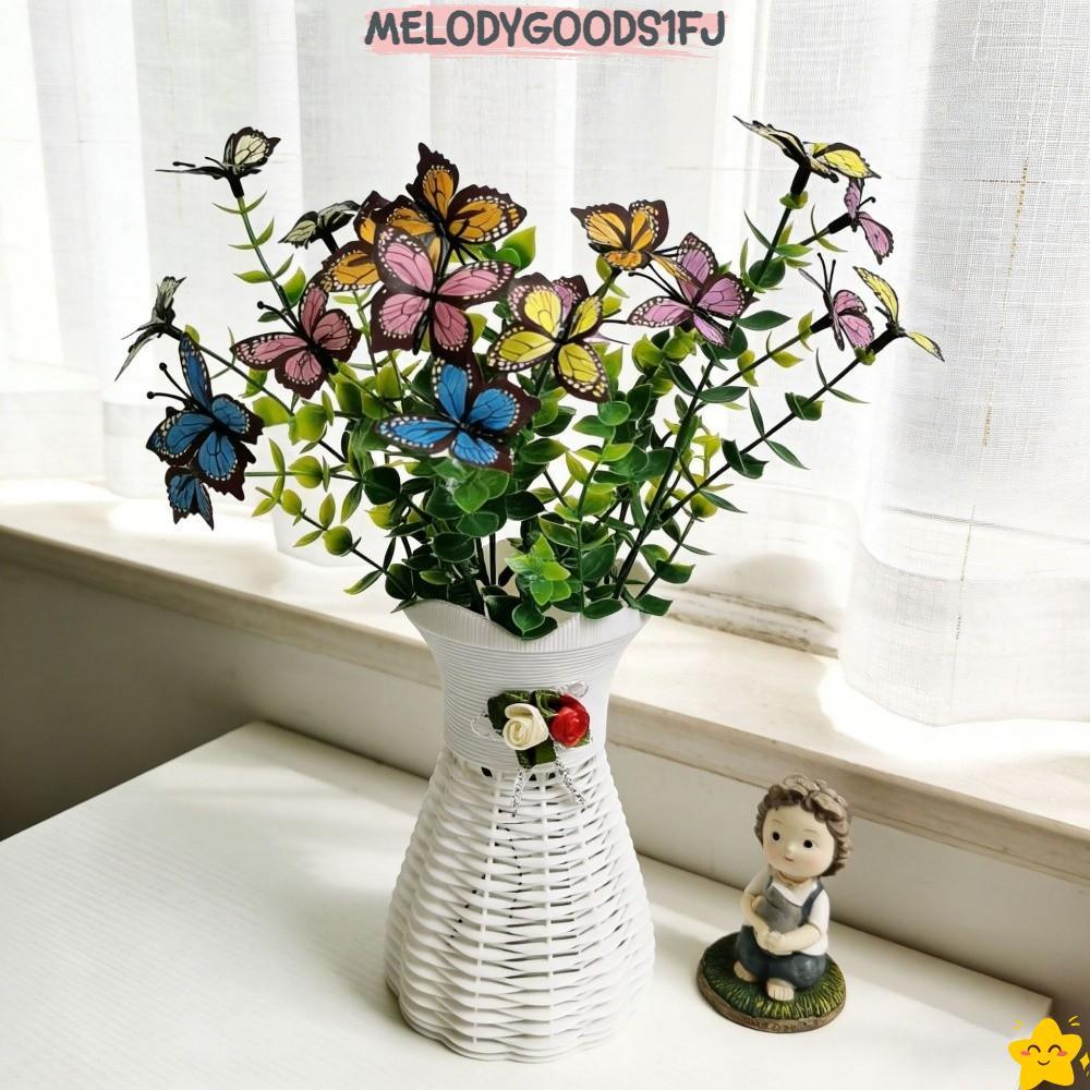 MELODYGOODS1FJ พืชเทียม, การพิมพ์ดอกไม้ผีเสื้อประดิษฐ์สีชมพู, งานแต่งงานดอกไม้ปลอมพลาสติกหลายบาน