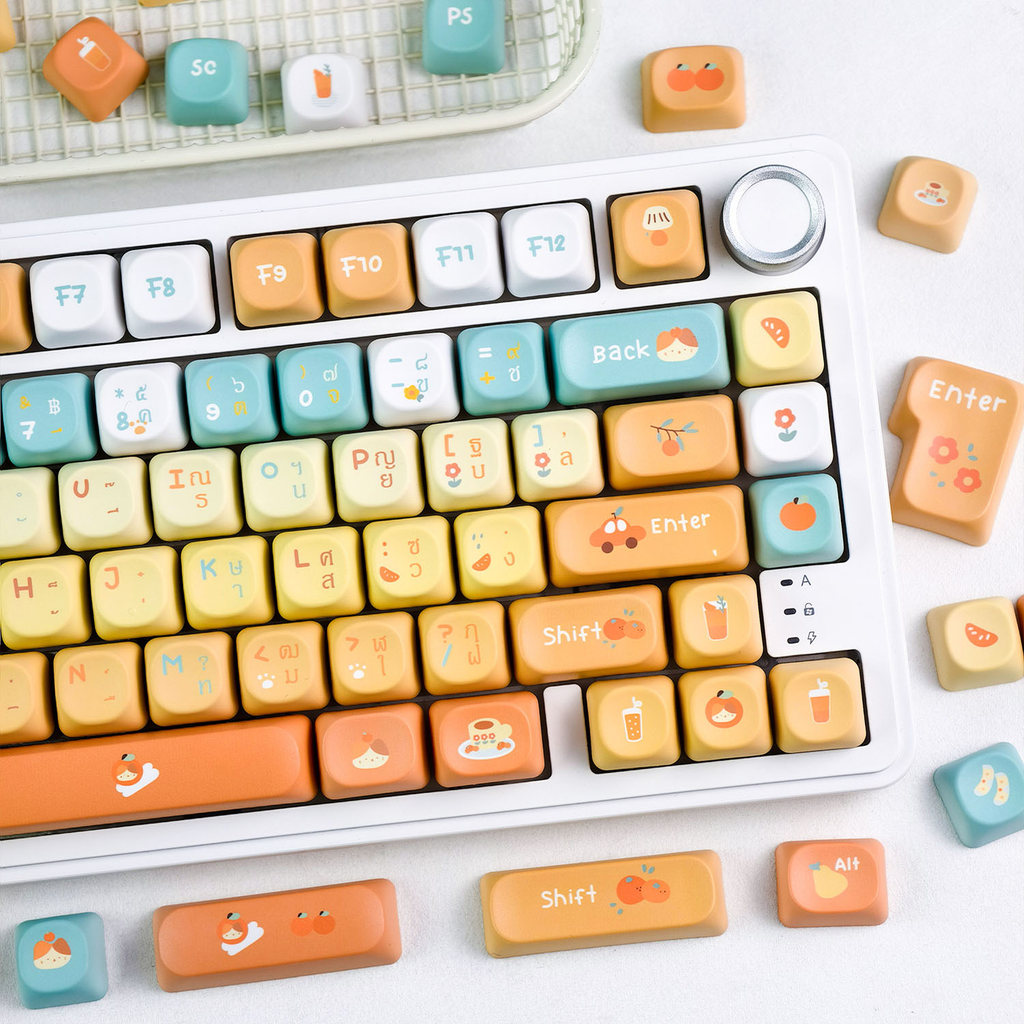 EN/TH MAIMOOO สีส้มโซดาไทย Keycap MOA Profile 120 คีย์ PBT Dye Sublimation Aula F75 น่ารักรอบ Gradient Keycaps การ์ตูนสีส้ม Cat Keycap