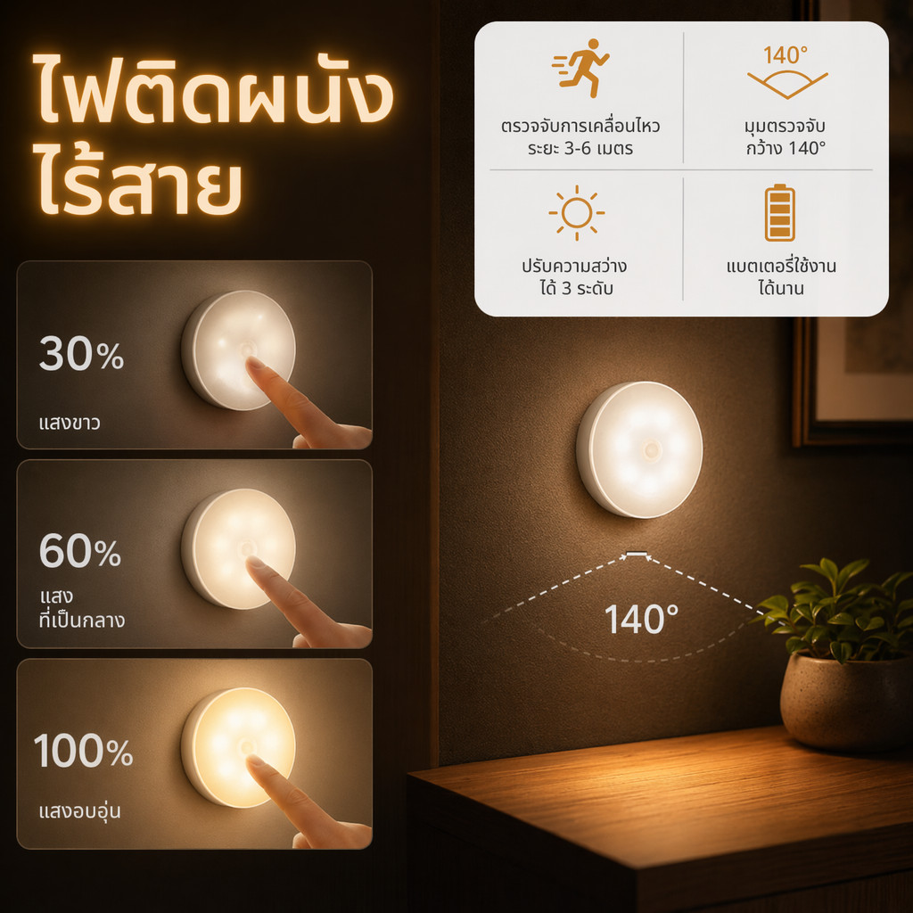 เตรียมจัดส่งจากประเทศไทย โคมไฟหัวเตียง ไฟled ไฟติดห้องนอน ชาร์จผ่านusb ยึดผนังด้วยแม่เหล็ก ชาร์จ