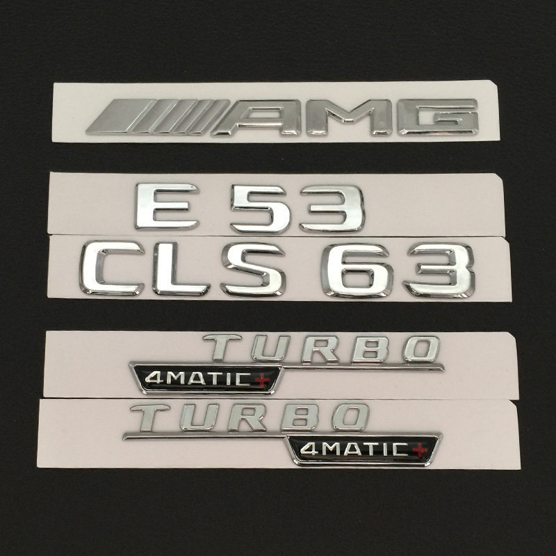 โลโก้รถเบนซ์ E53 E63 CLS63 AMG Word โลโก้ด้านหลังหางโลโก้ TURBO4MATIC Fender ด้านข้างสติกเกอร์รถ