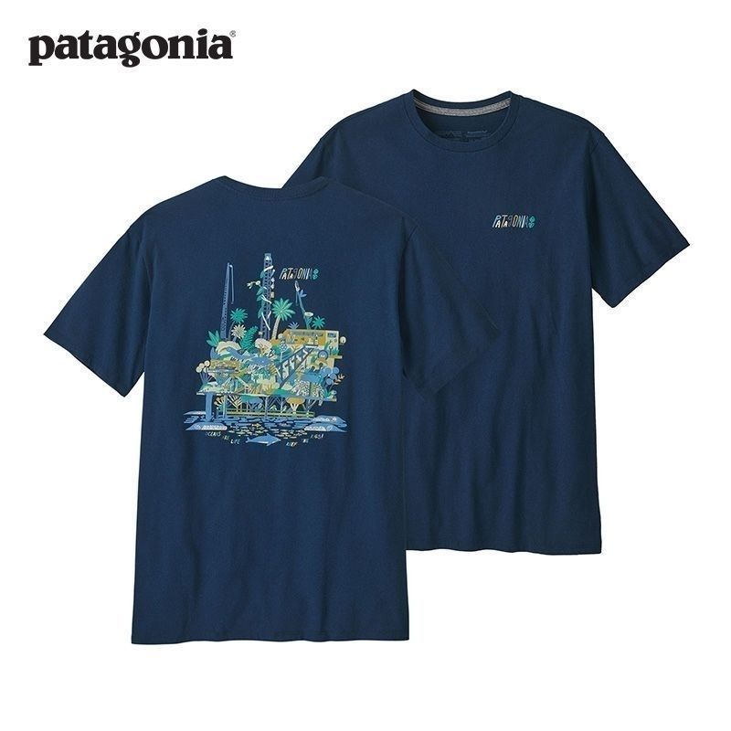 Patagon Outdoor Leisure Cotton Oil Well Flower Sea Print Versatile Mens and Womens Same Style T-shir