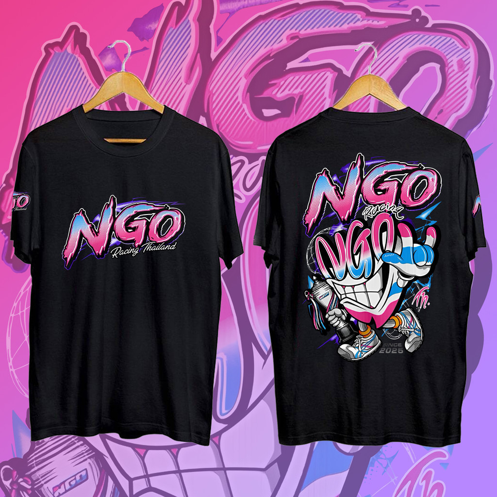 HOT!NGO RACING THAILAND เสื้อยืดสไตล์รถแข่งพิมพ์แขนสั้นรอบคอผ้าฝ้ายด้านบนผู้ชาย