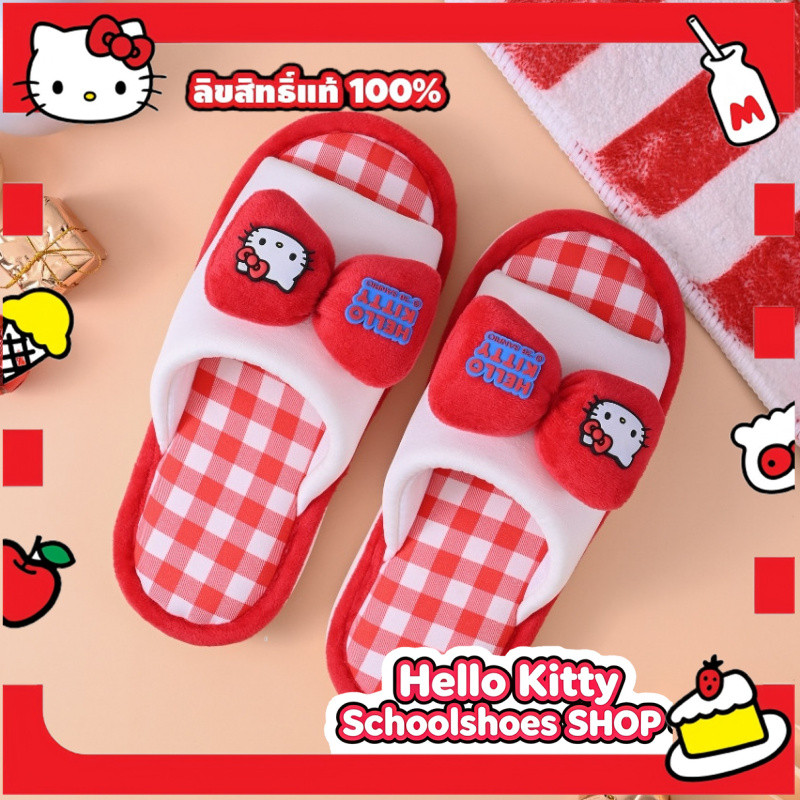 HELLO KITTY รองเท้าแตะแฟชั่น หญิงน่ารัก    บ้านผ้าฝ้ายผ้าลินินผ้าลินิน รองเท้าใส่ในบ้าน ลายแมวน่ารัก