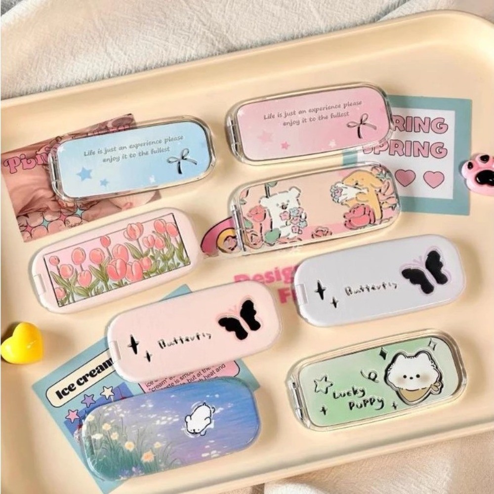 การ์ตูนน่ารัก Holder ขาตั้งโทรศัพท์มือถือ กระจกพับได้ พับได้ สากล / แบบพกพา ที่มองไม่เห็น ที่วางโทรศัพท์ตั้งโต๊ะ