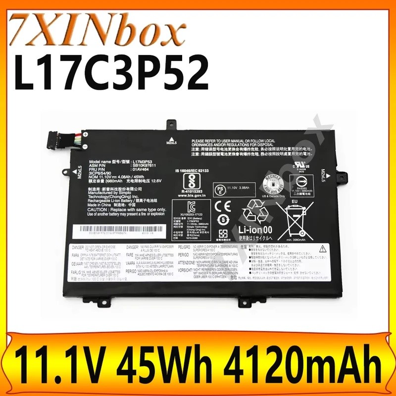 7XINbox L17C3P52 L17M3P53 L17M3P54 L17L3P52 45Wh 4120mAh แบตเตอรี่แล็ปท็อปสําหรับ ThinkPad L480 L480