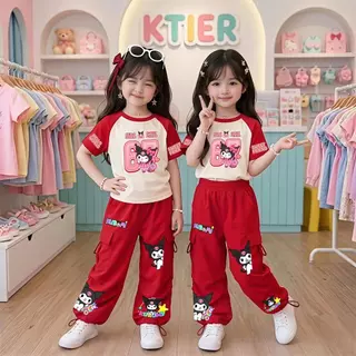 ชุดเซ็ทเด็ก2ชิ้นลาย 67 เสื้อยืดลายการ์ตูน+กางเกงคาร์โก้ สไตล์เกาหลี 9471
