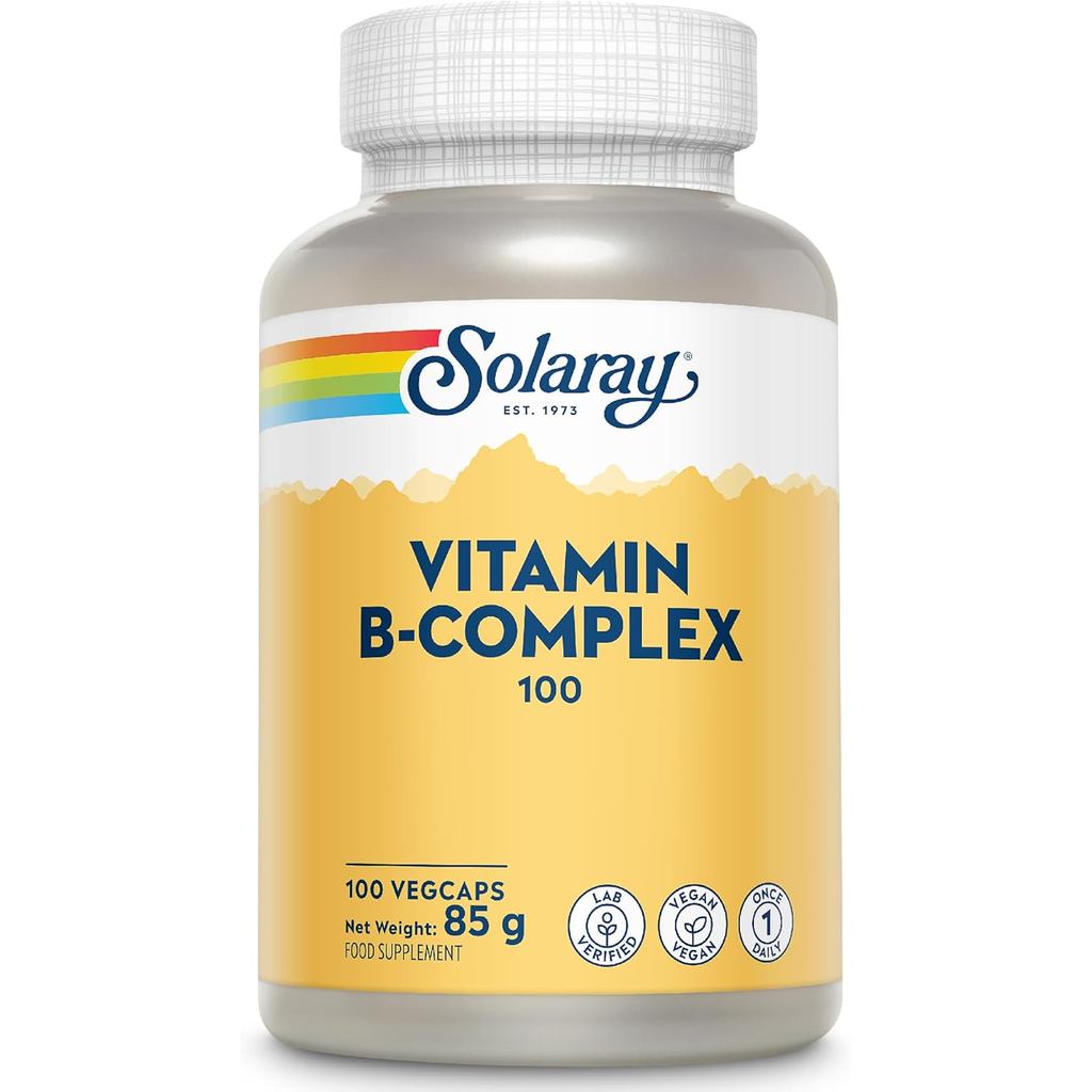 Solaray Vitamin B Complex 100" Super Strength แคปซูลมังสวิรัติ 100 แคปซูล | High Potency Vitamin B1,