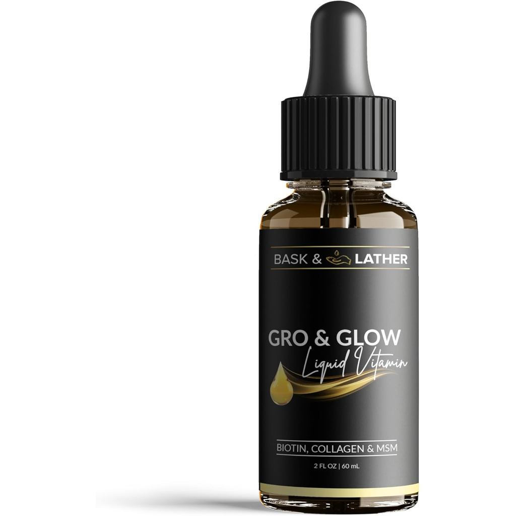 BASK & LATHER GRO & Glow Liquid Vitamins, คอลลาเจนเหลวของผู้หญิง, มีคอลลาเจนธรรมชาติ, ชีวภาพ, MSM, อ