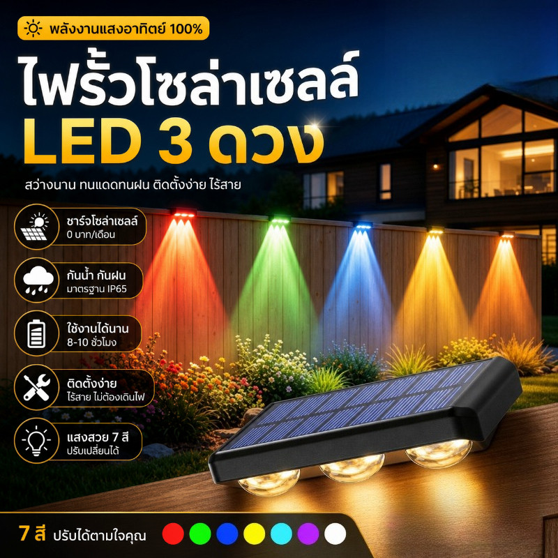 COD ไฟหน้าบ้านกลางแจ้ง โคมไฟล้างผนัง LED พลังงานแสงอาทิตย์ ไฟโซล่าเซลล์ สไตล์  กันน้ํา สําหรับตกแต่งสวน ทางเดิน กลางแจ้ง