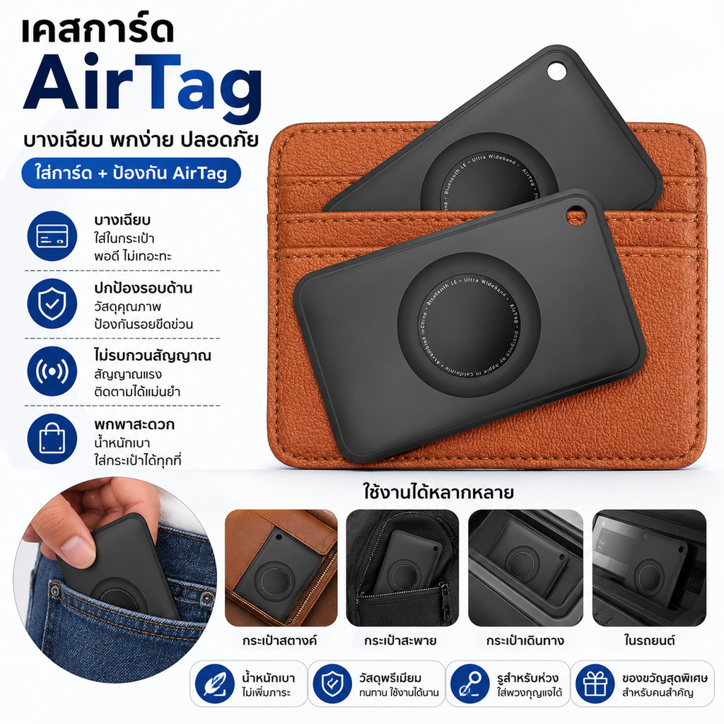 ที่ใส่กระเป๋าสตางค์ Airtag - ซิลิโคนผู้ถือบัตรบางสําหรับ Apple Airtag - ผู้ถือบัตรบางเฉียบสําหรับกระเป๋า, กระเป๋าถือ, สตางค์และคลัทช์