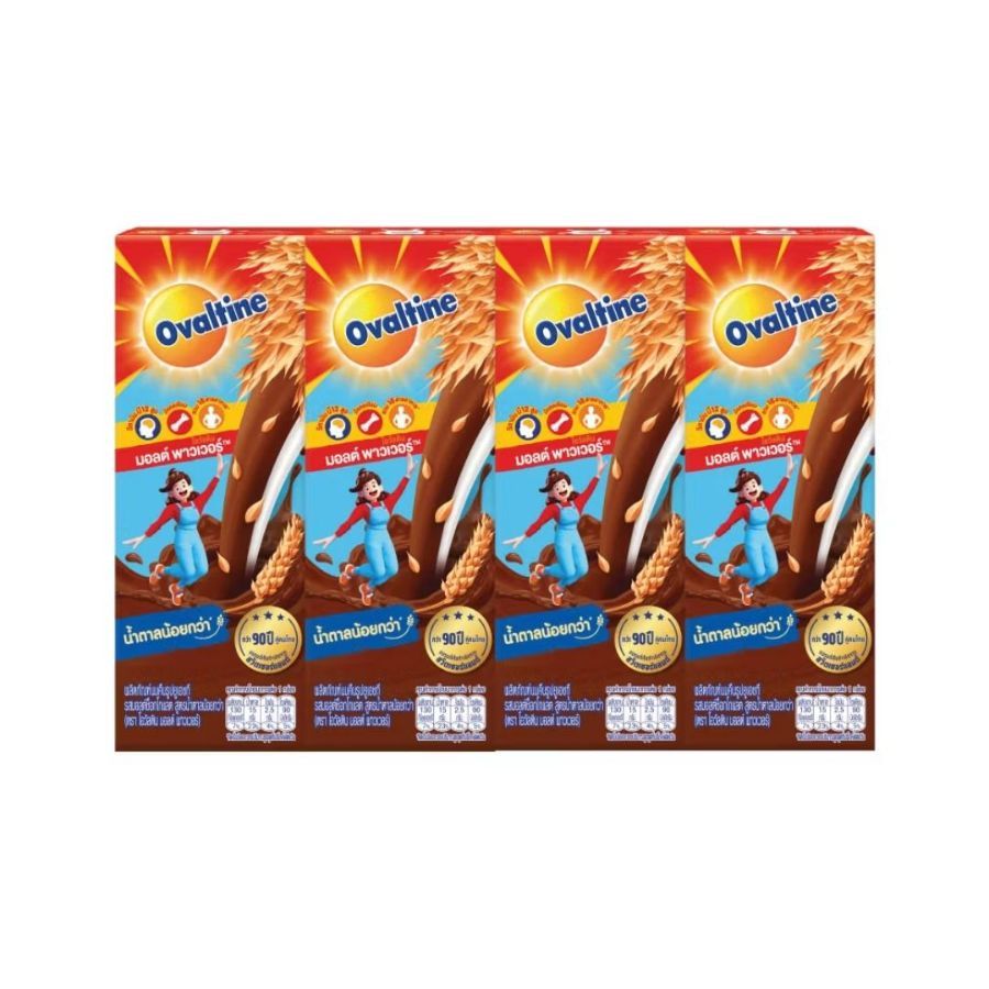 โอวัลติน น้ำตาลน้อยกว่า นมมอลต์ช็อกโกแลตยูเอชที Ovaltine Less Sugar Choc Malt UHT 180ml.
