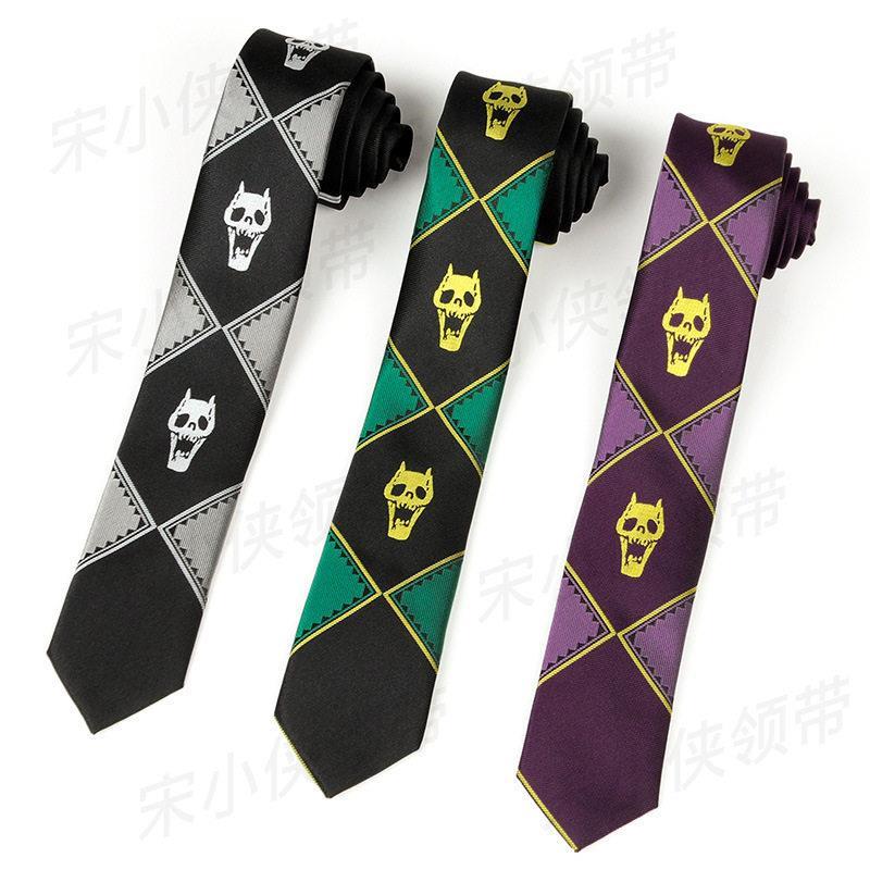 เนคไทสำเร็จรูป เนคไท เวอร์ชั่นญี่ปุ่น JOJO Tie Kira Yoshikage Bizarre Adventure Skull สีดํา Lazy Zip
