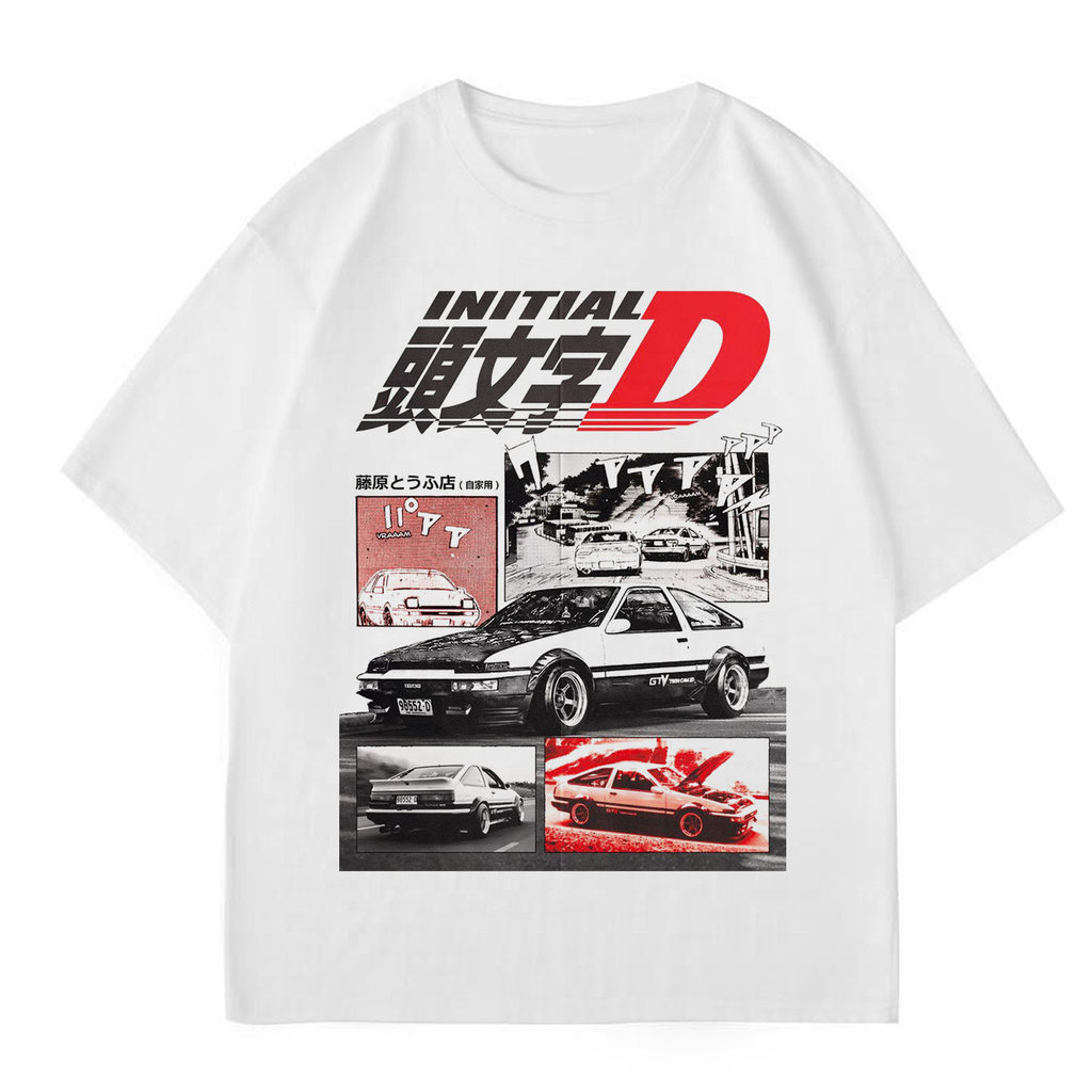 ข้อความเริ่มต้น D Theme Toyota AE86 Classic Racing Manga พิมพ์แขนสั้นอะนิเมะ JDM แฟน Retro ผู้ชายและ