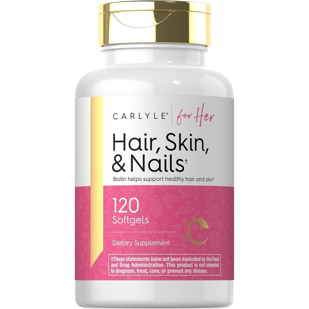 Carlyle Hair Skin and Nails  | 120 ซอฟท์เจล |  สูตรสูตร  | พร้อมไบโอตินและคอลลาเจน Zinc A B6 C & E |