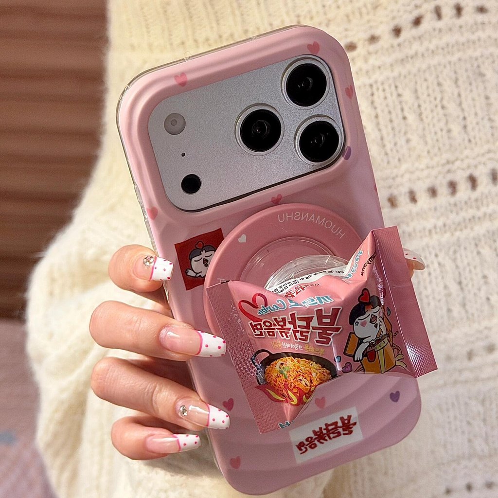 Girls Turkey Noodles Squishy Magnetic Stand Case | ฝาครอบสร้างสรรค์ส่วนบุคคลสําหรับ iPhone 17 Pro Max, 16 Pro Max, 15 Pro Max, 14 Pro, 13 Pro Max