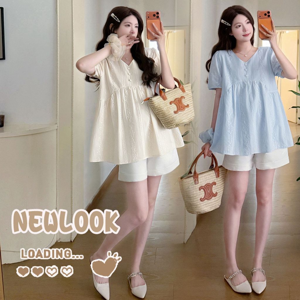 .เสื้อเอวลอยหญิงตั้งครรภ์夏装 两套2026新款 allowance 服装V领计感棉肚秋季短款遮阳裤.twkdie666.twkdie666.twkdie20260727