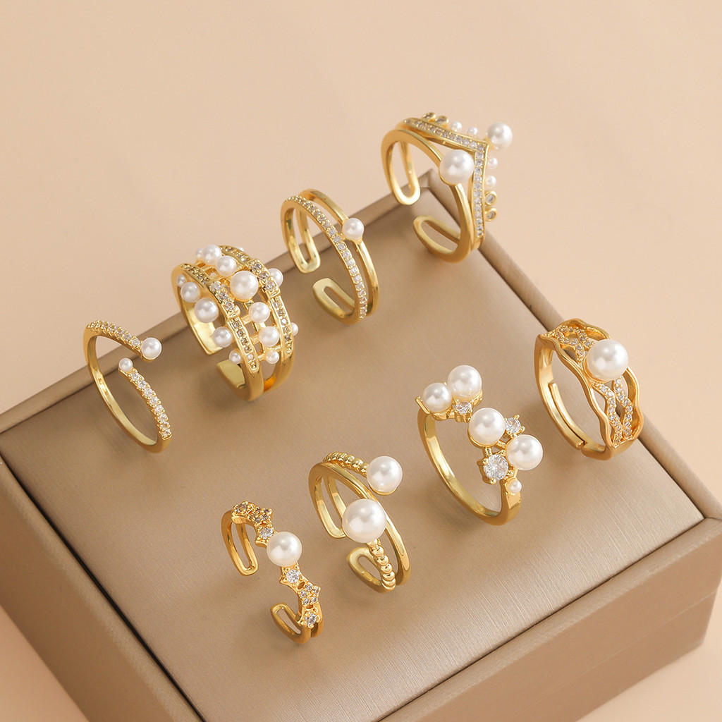 Cubic Zirconia แหวนหรูหราสําหรับผู้หญิงแหวนนิ้วเปิดแบบปรับได้เครื่องประดับแฟชั่นสไตล์ฝรั่งเศส