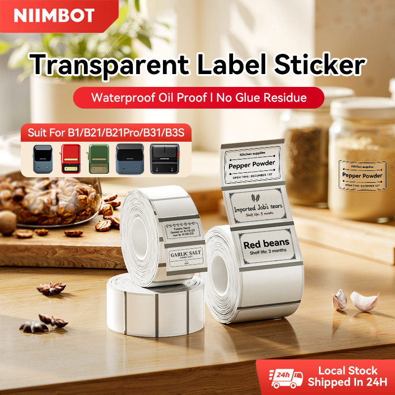 NIIMBOT B1/B1Pro/B21/B21Pro/B2Pro/B3S/B31/B4 กระดาษฉลากใส ชื่อกันน้ํา, สติ๊กเกอร์อาหาร