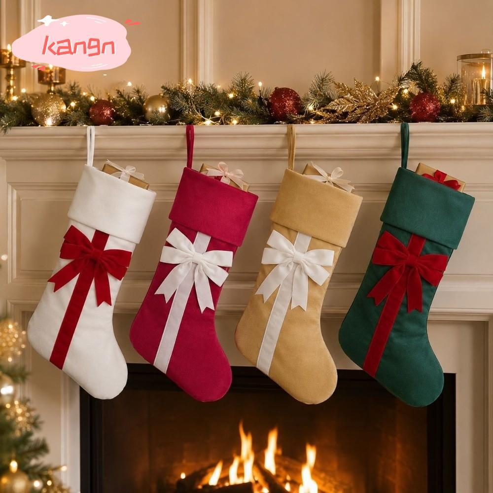 KANGN กํามะหยี่ Bow Tie Christmas Stocking, พับข้อมือ Holiday Party Christmas Stocking กระเป๋าคริสต์