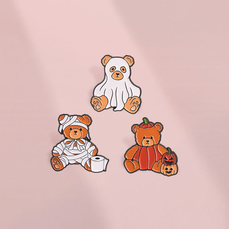 น่ารักฮาโลวีนหมีเคลือบเข็มกลัด Ghost Mummy ฟักทองหมี Pin Decor Badge สําหรับกระเป๋าเป้สะพายหลังเสื้อผ้าอุปกรณ์เสริมของขวัญ