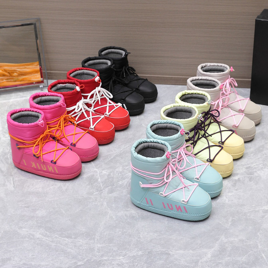 Moon Boot Moon Boot Moon รองเท้าไนลอน Warm Lamb ขนสัตว์หิมะรองเท้าบูทผู้หญิงฤดูหนาว Lace-Up กลาง-หลอ