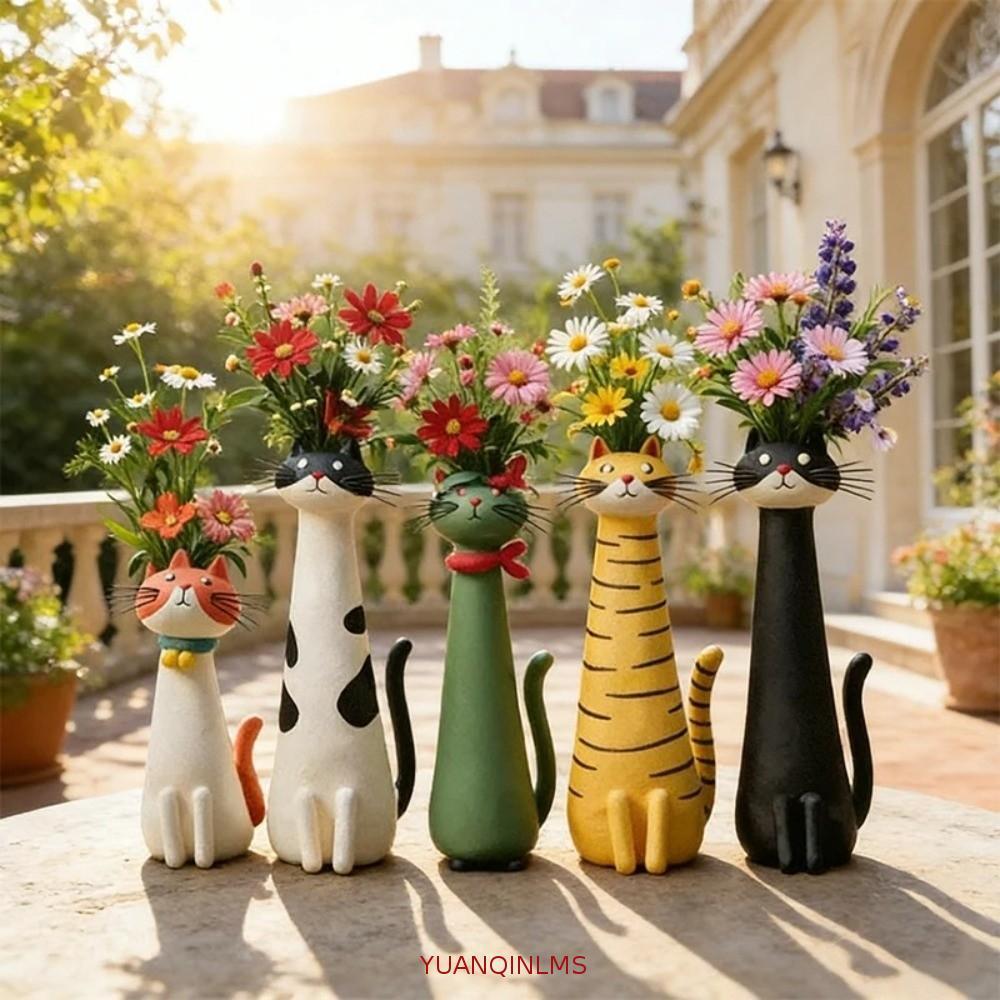 YUANQINLMS ในขณะที่แมวแจกันดอกไม้,การ์ตูน Quirky Cat รูปดอกไม้ Planter,ของขวัญที่ไม่ซ้ํากัน Handcrafted ความงามกระถางต้นไม้เครื่องประดับตกแต่งบ้าน