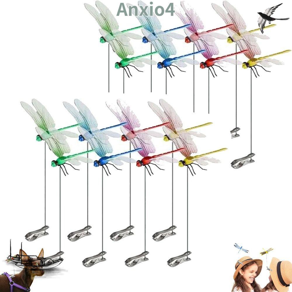 ANXIO4 คลิปก้านแมลงปอปลอม, จําลองลานตกแต่งสวนเสาแมลงปอปลอมคลิปแมลงปอ, DIY แท่งไล่แมลงคลิปหมวก