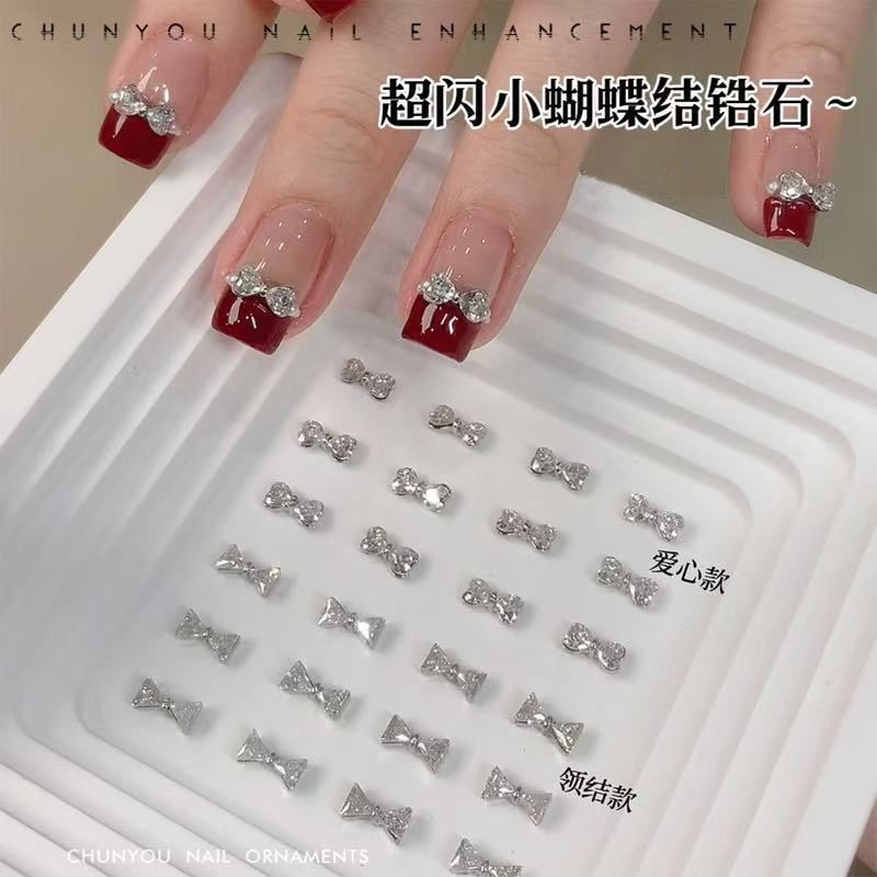 New Product#New nail art zircon butterfly with gold accents, super shiny accessories, bow tie rhines