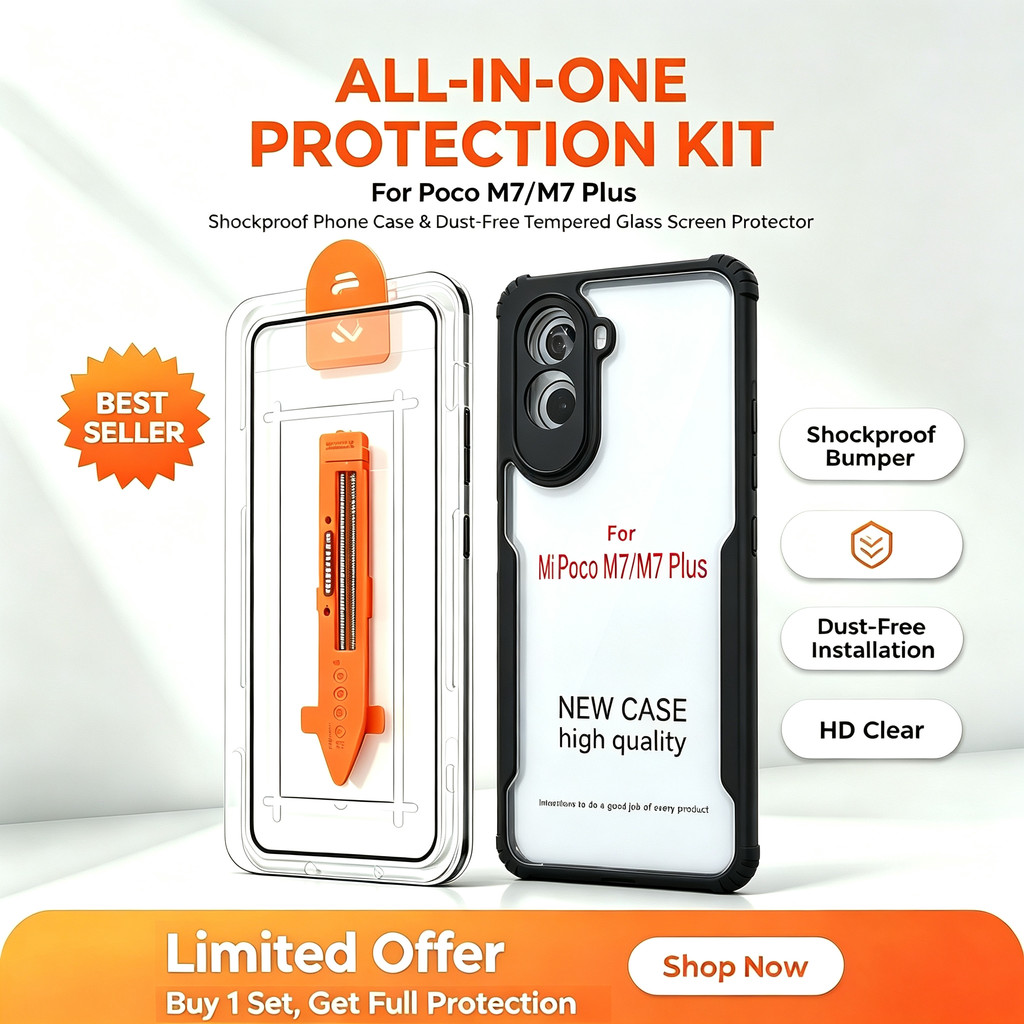 สําหรับ Poco M7 M7 Plus 2in1 Anti Drop เคสกันกระแทกอัพเกรดติดตั้งง่ายชุดกําจัดฝุ่นอัตโนมัติกระจกนิรภ