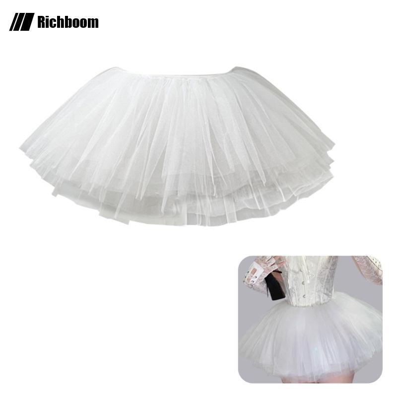 Rich Elastic เอว Ruffled Tulle Tutus กระโปรง 6 ชั้น 28 ซม.สีขาว Petticoat สําหรับผู้หญิง