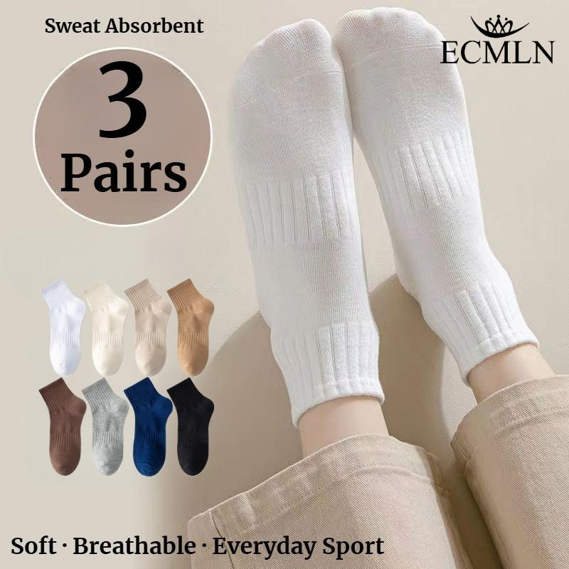 ECMLN 3 คู่ Unisex ผ้าฝ้ายถุงเท้ากลางลูกวัว Breathable กลิ่นทน Moisture Wicking Comfort สําหรับกีฬาวิทยาลัยสวมใส่ทุกวัน