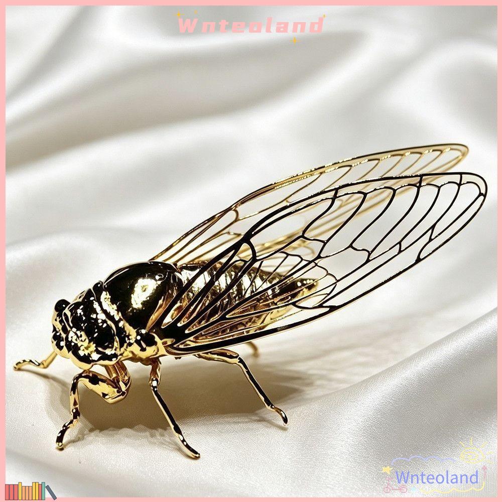 WNTEOLAND Golden Cicada Figurine, รายละเอียดที่สมจริง Hollow Wings Cicada Sculpture, ของขวัญ Golden 