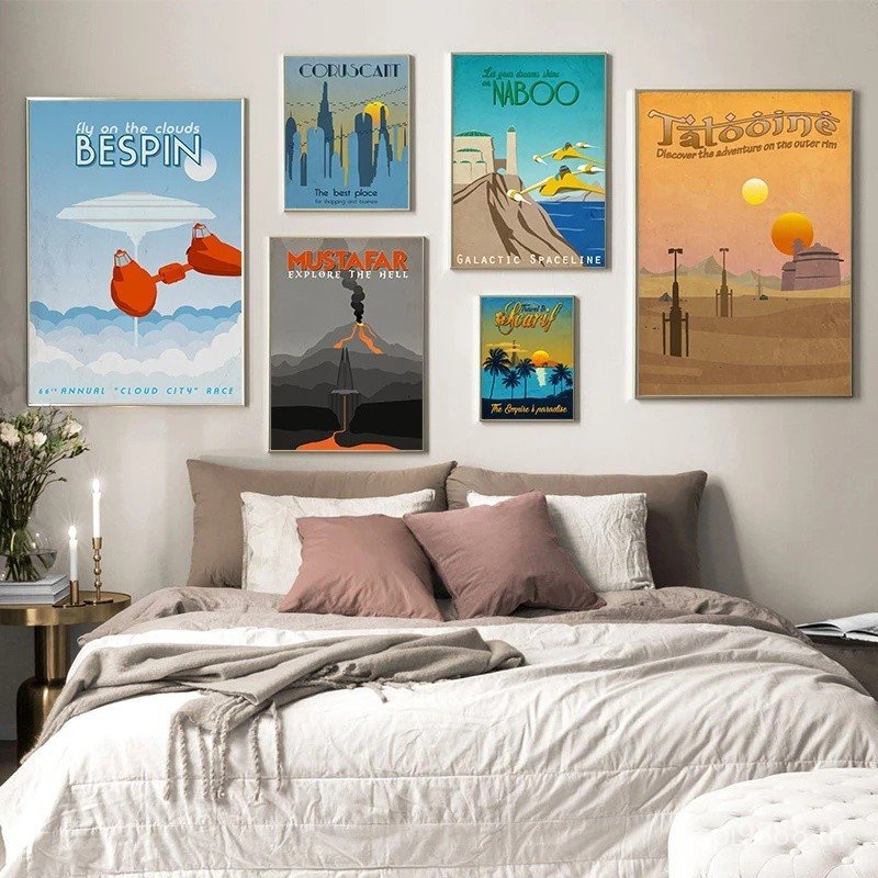 Star Wars Travel โปสเตอร์และพิมพ์ Vintage Landscape Wall Art ภาพวาดผ้าใบ Bespin ภาพสําหรับห้องนั่งเล