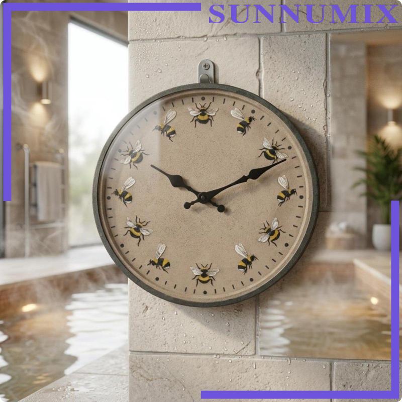 [Sunnimix] Bee Wall Timepiece IP44 กันน้ํา Garden Wall Wall Timepiece ตกแต่งบ้านเรซิ่นแบตเตอรี่สําหร