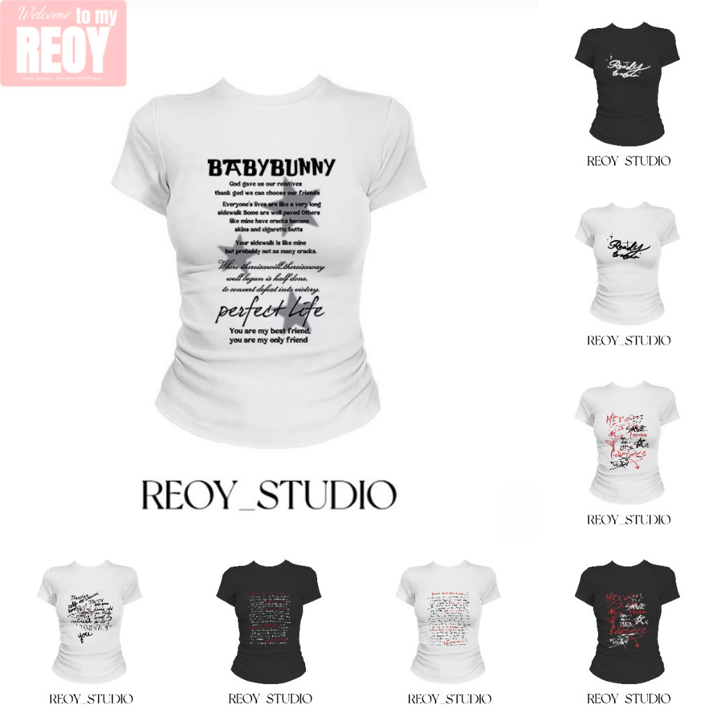 【COD】 เสื้อยืดเซ็กซี่ เสื้อพิมพ์ลาย เสื้อยืดสวยๆผู้หญิง แขนสั้น ทรงเข้ารูป เซ็กซี่ สไตล์อเมริกันย้อนยุคเรียบง่าย