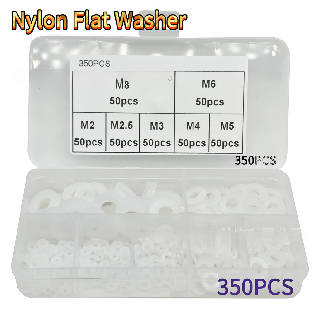 M2-M8 ปะเก็นแบนไนลอนสีขาว 350 ชิ้น ปะเก็นฉนวนกันความร้อน