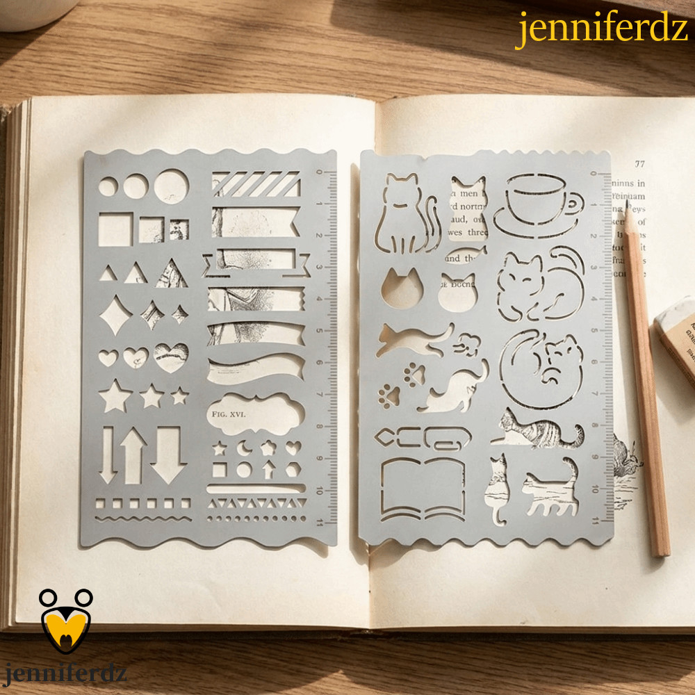 เจนนิเฟอร์ดีซ สแตนเลสวาดไม้บรรทัด,สนิมหลักฐานแมวรูปร่าง Scrapbooking ไม้บรรทัด, Journal Template ไม้