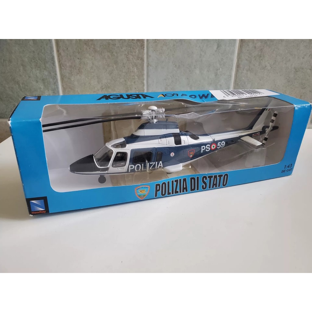Newray 1/43 Bobo Agusta AW109 เฮลิคอปเตอร์ตํารวจรุ่นสองประตูเปิด Landing Rack ล้อหดใบพัดหมุนได้สูงคว