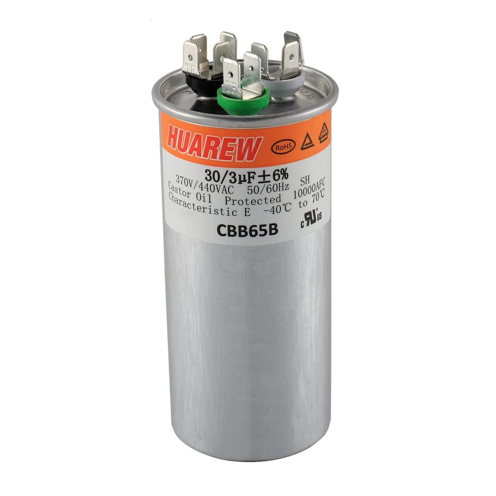 30/3 uF 30+3 MFD ±6% 370V/440V CBB65B AC Capacitor Dual Run รอบตัวเก็บประจุเปลี่ยน 30 3 uF MFD 370 4