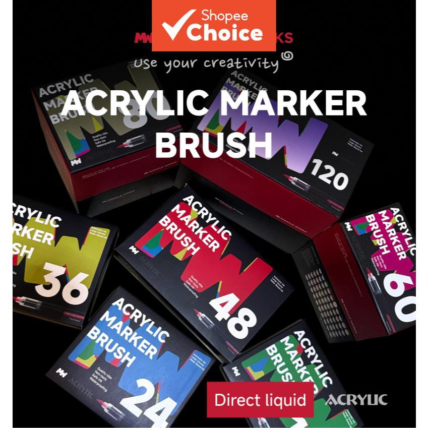 MW Liquid Acrylic Marker Soft Brush Tip Water Resistance Markers Paint Marker 48 60 80 120 168 สี