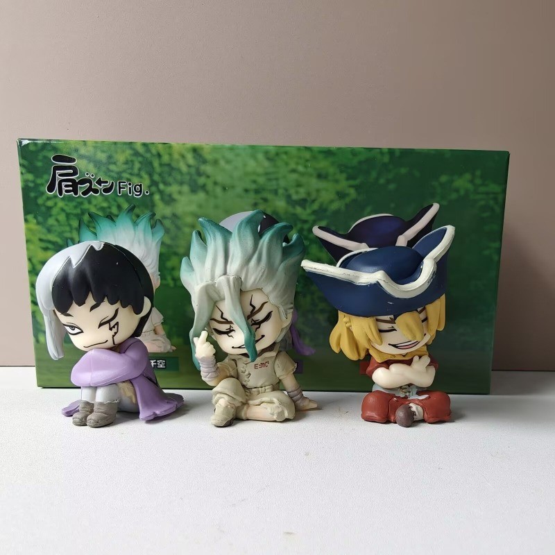 3 ชิ้น/เซ็ต 5 ซม.ใหม่อะนิเมะ Dr.STONE Q รุ่นรูปตุ๊กตา Gen Asagiri Senku Ishigami Ryusui Nanami PVC Action Figurines รุ่นเดสก์ท็อปตกแต่งของเล่น