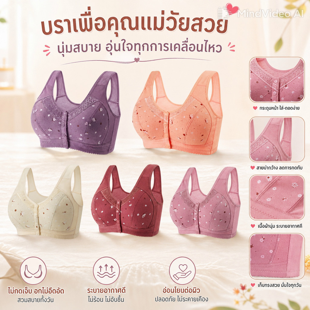 1/2PCSชุดชั้นใน วัยกลางคนและผู้สูงอายุ ระบายความชื้น ระบายอากาศได้ดี นุ่มสบาย เหมาะสำหรับชีวิตประจำวัน