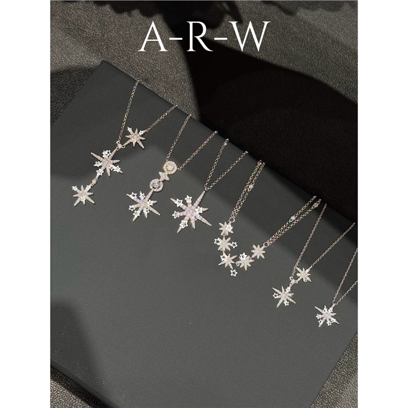ARW Hexagram Star สร้อยคอ Niche หรูหราอิสระเพชรเต็ม Star Clavicle Chain ส่งแฟนของขวัญวันเกิด [Y]