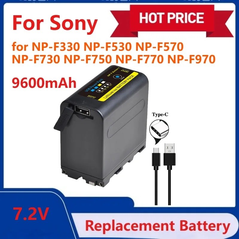ใหม่ 9600mAh เอาต์พุต USB NP-F970 NP-F980 แบตเตอรี่สําหรับ Sony NP-F330 NP-F530 NP-F570 NP-F730 NP-F